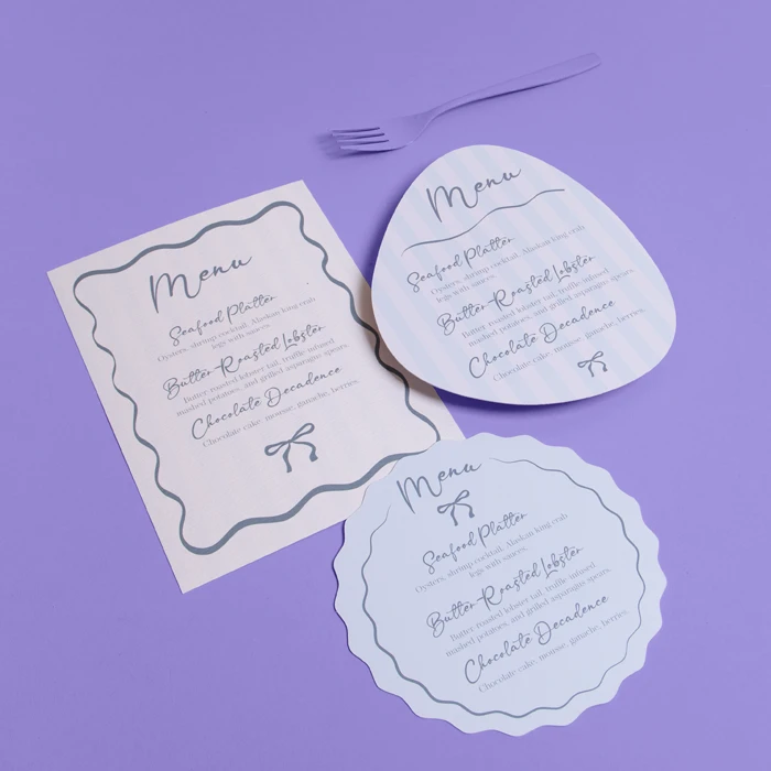 Standard, Pebble and Wavy Shaped Wedding Menus