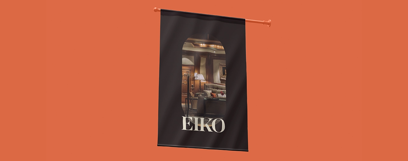 Custom flag for hospitaity hung on a pole