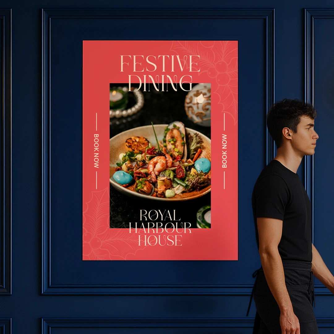 Large "Festive Dining" Poster on a wall
