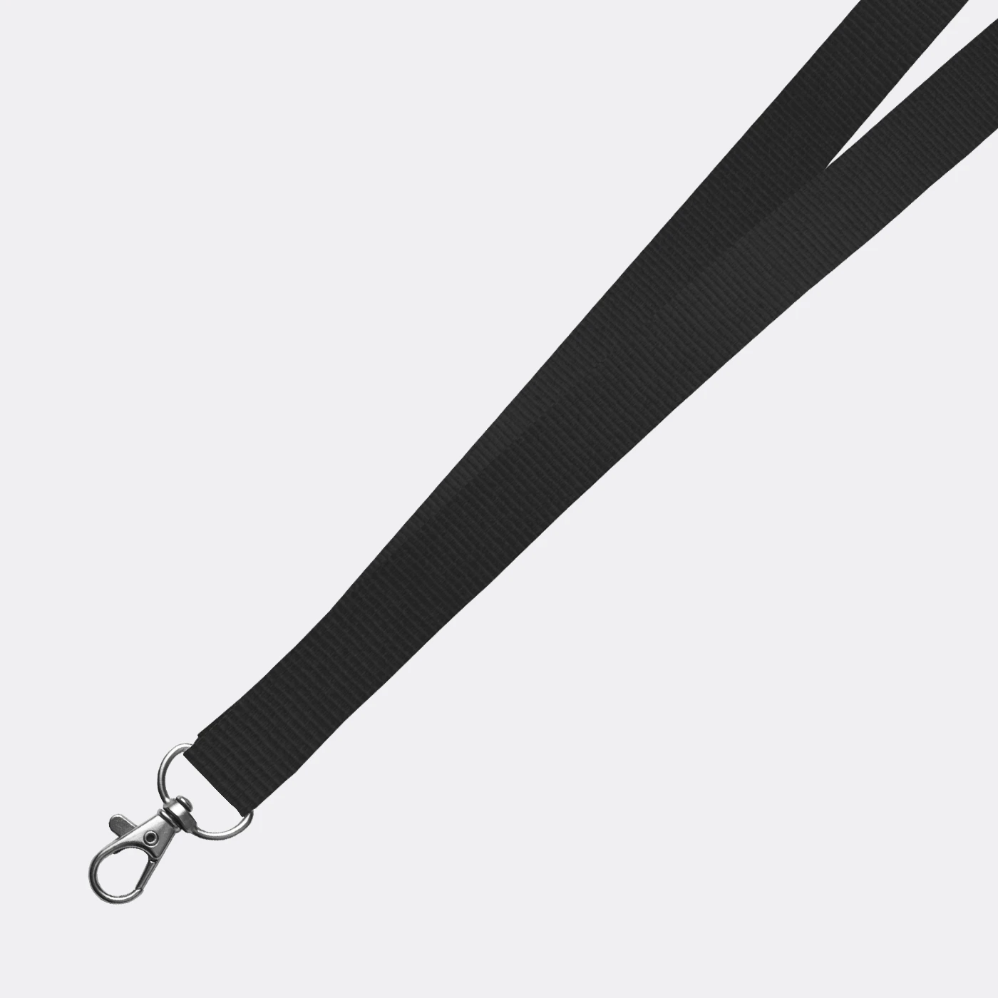Black lanyard displayed on a grey background.