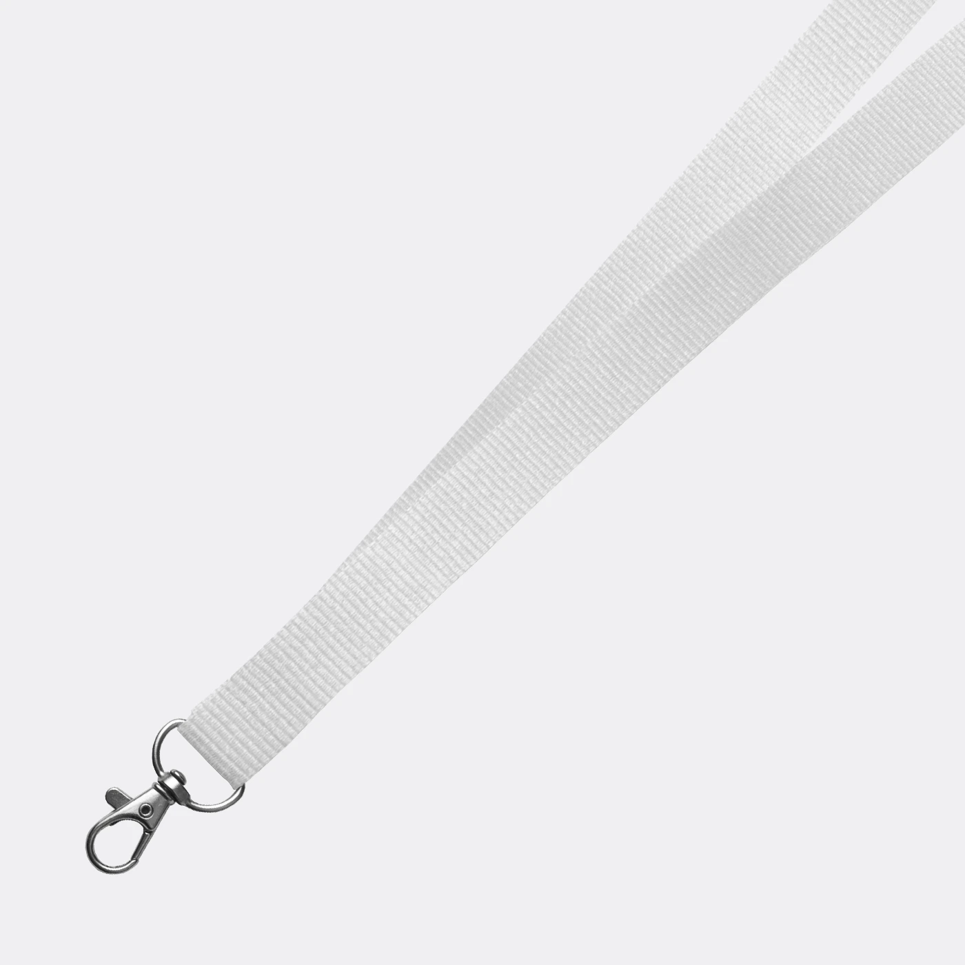 White lanyard displayed on a grey background.