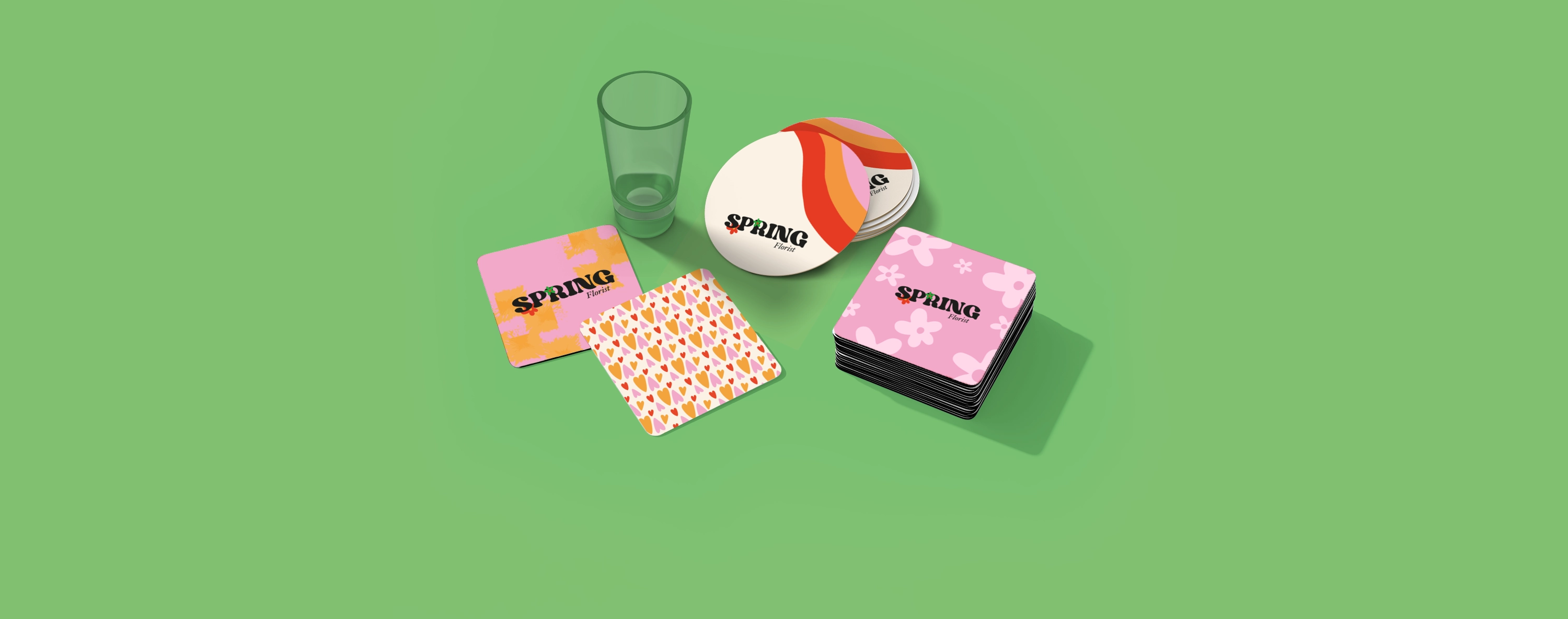 Square, circle and square shaped 'Spring' Coasters