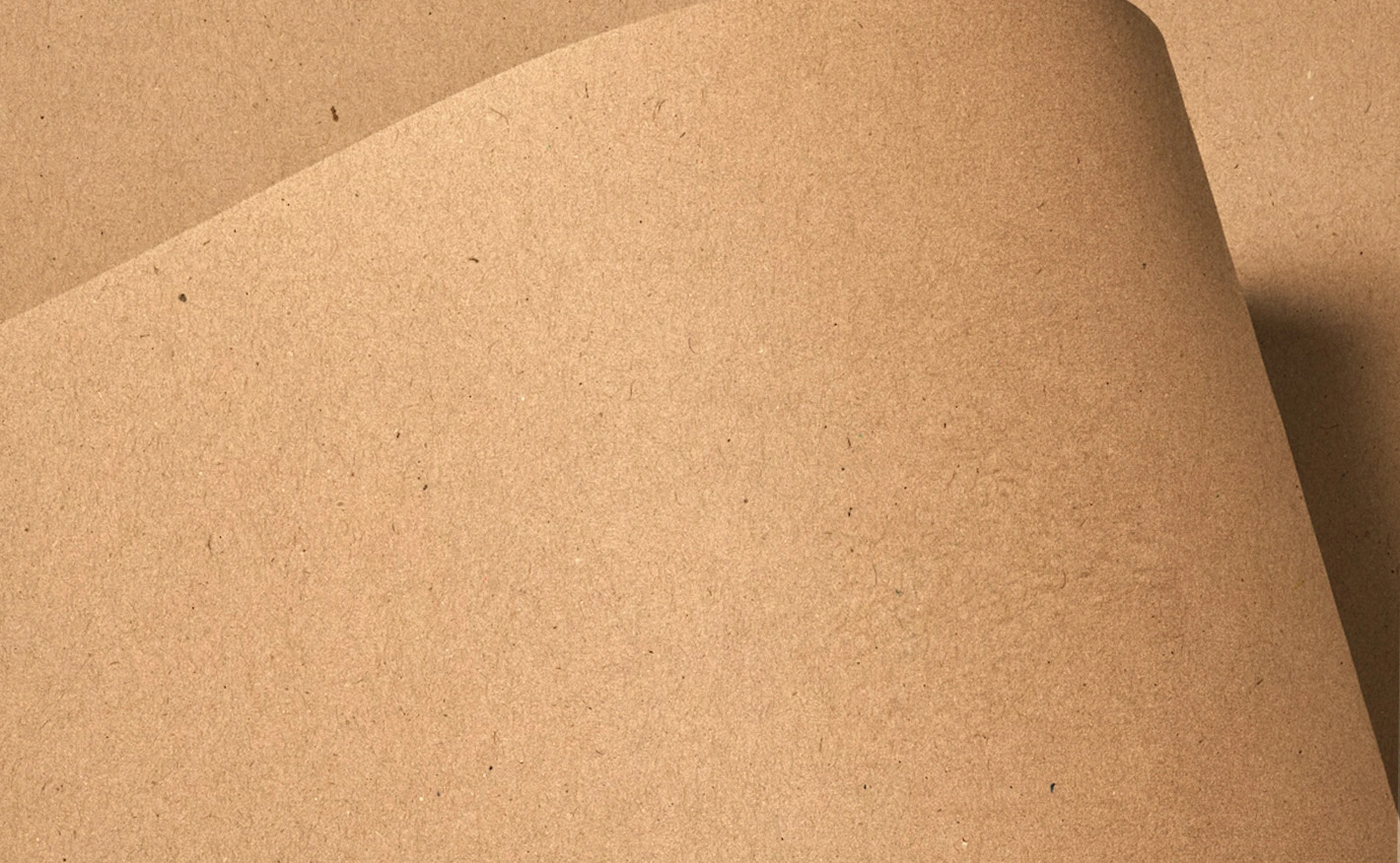 Close-up of brown kraft paper with a curved fold creating soft shadow and depth; the surface is slightly rough and fibrous