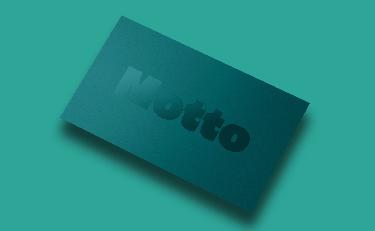 Teal Business Card with the word “Motto” in Spot UV and a lighter shade