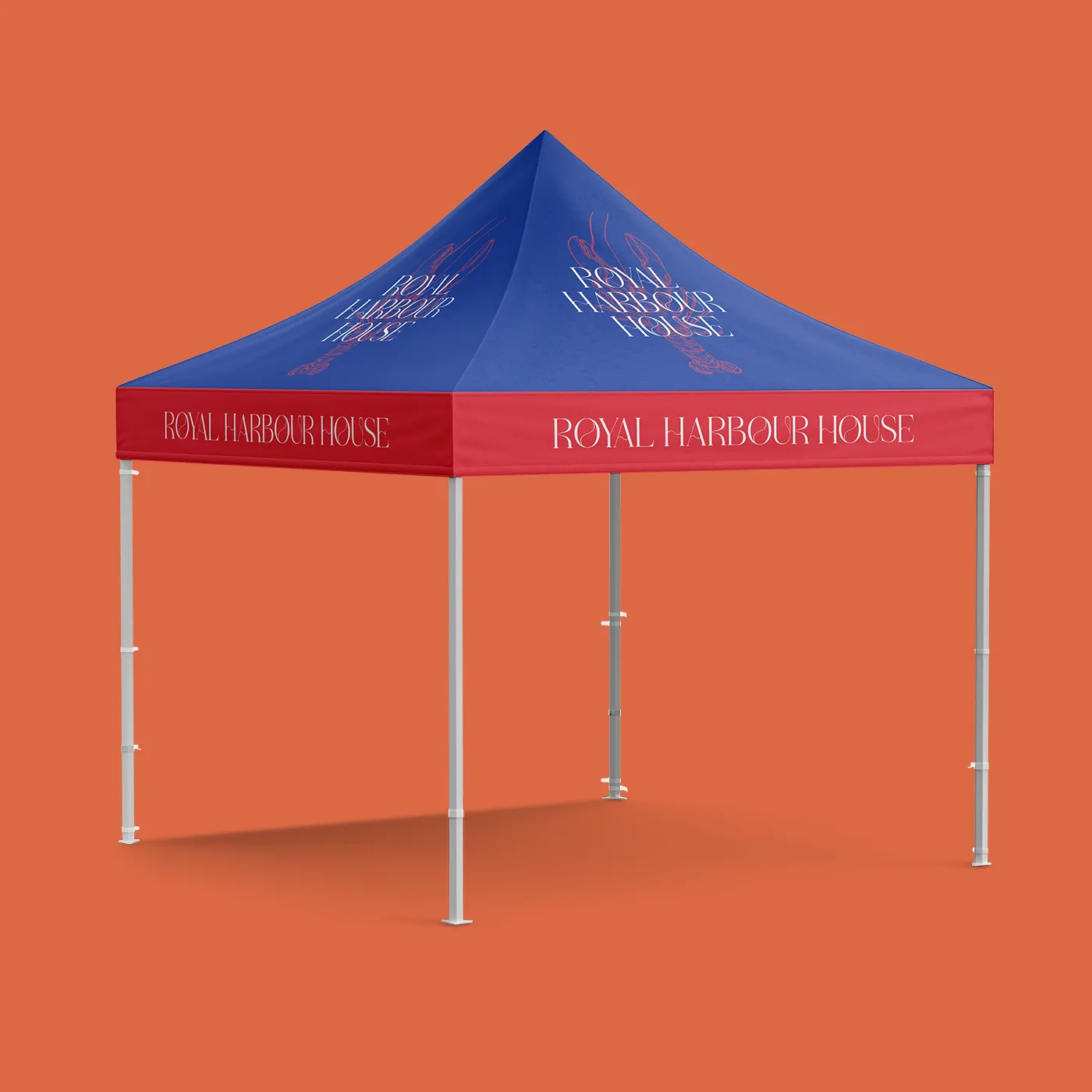 A Standard Gazebo featuring the "Royal Harbour House" logo on a solid orange background.