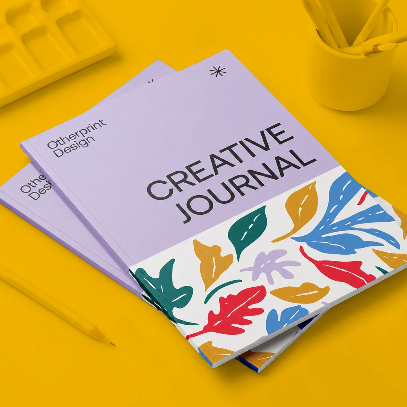 Creative Perfect Bound Journal with leaf illustrations.