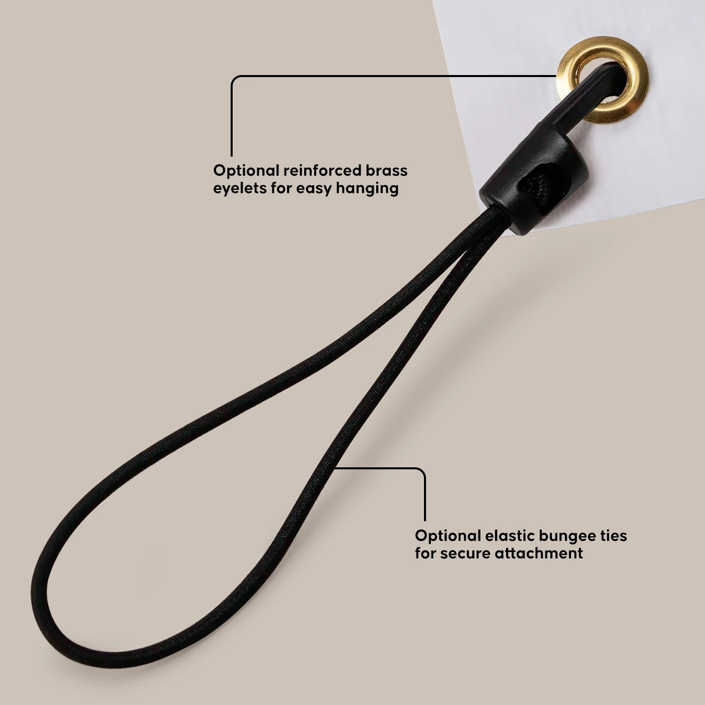 Optional bungee ties and reinforced brass eyelets