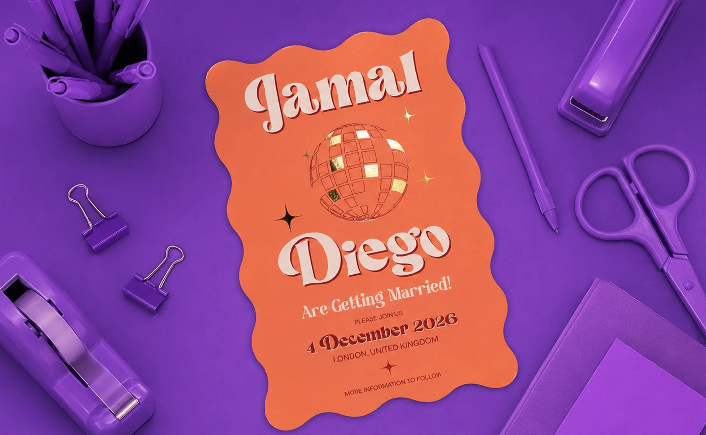Orange wavy shape Wedding Invitation