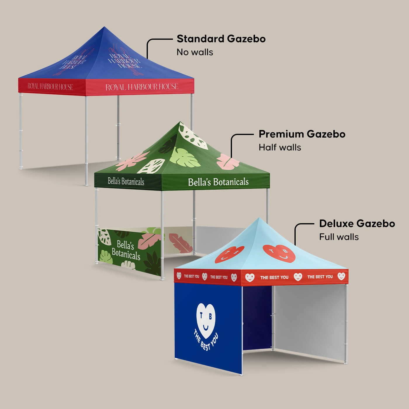 Gazebo printing with three types.