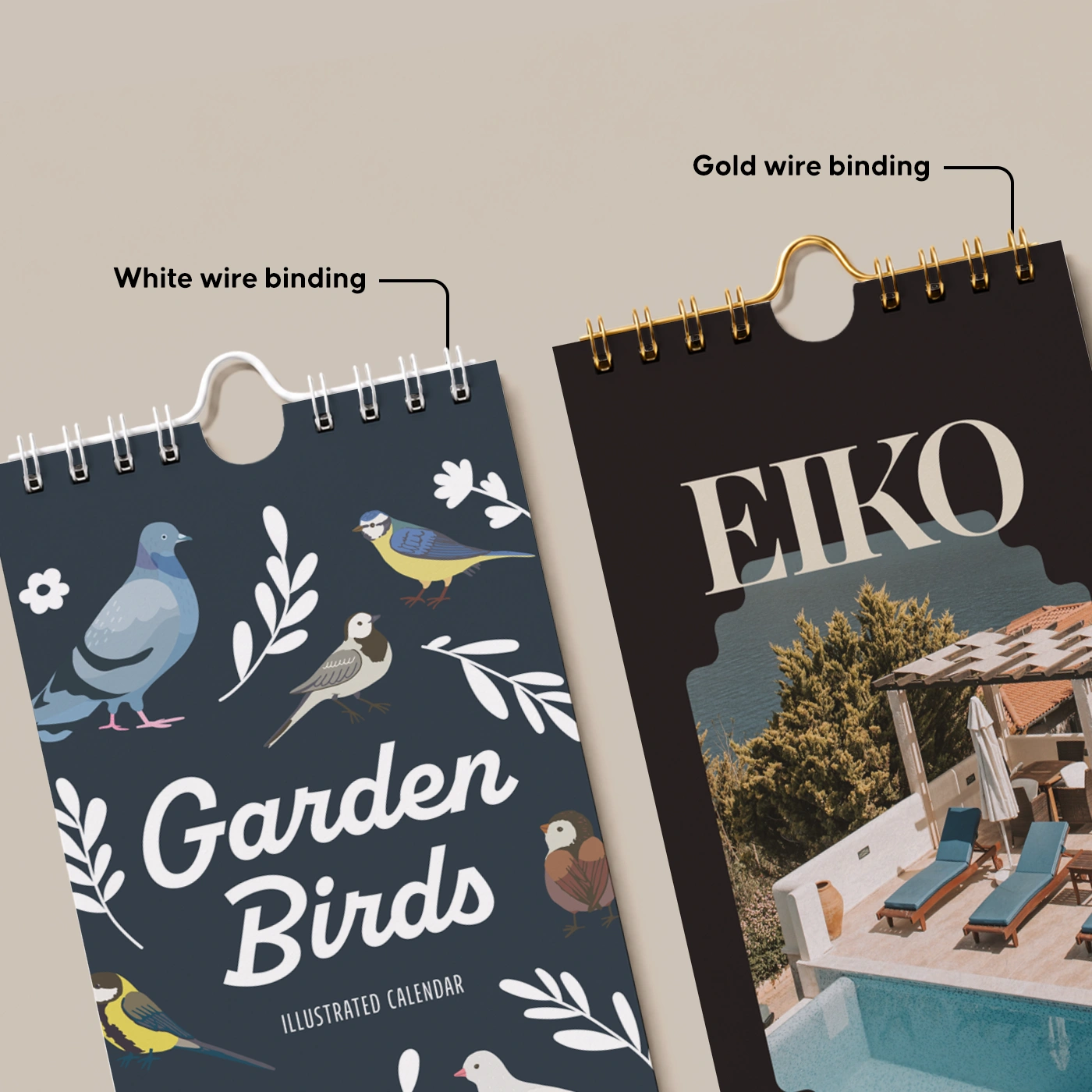 Slim Calendar with white or gold wire binding.