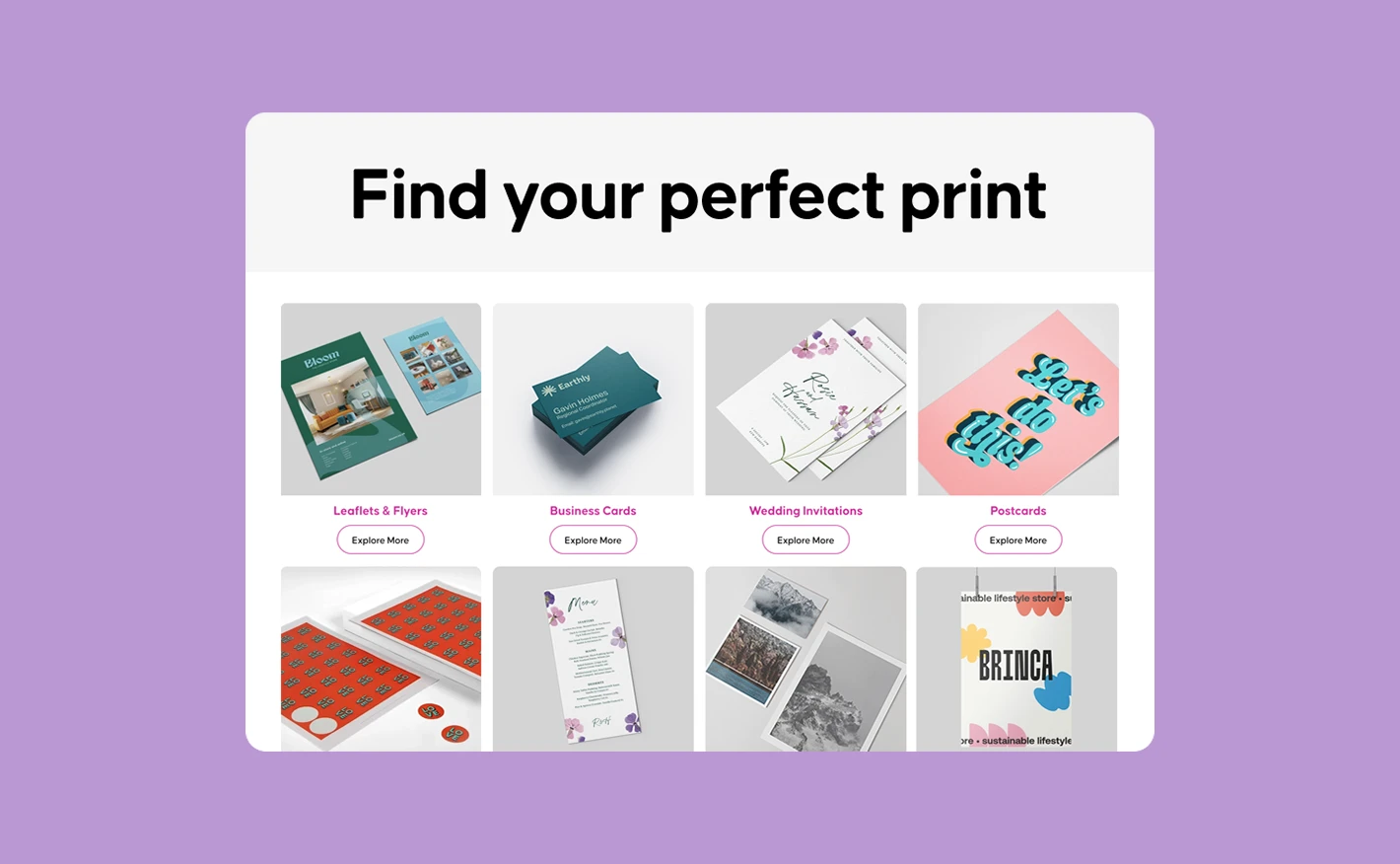 Choose your products Printed.com site interface