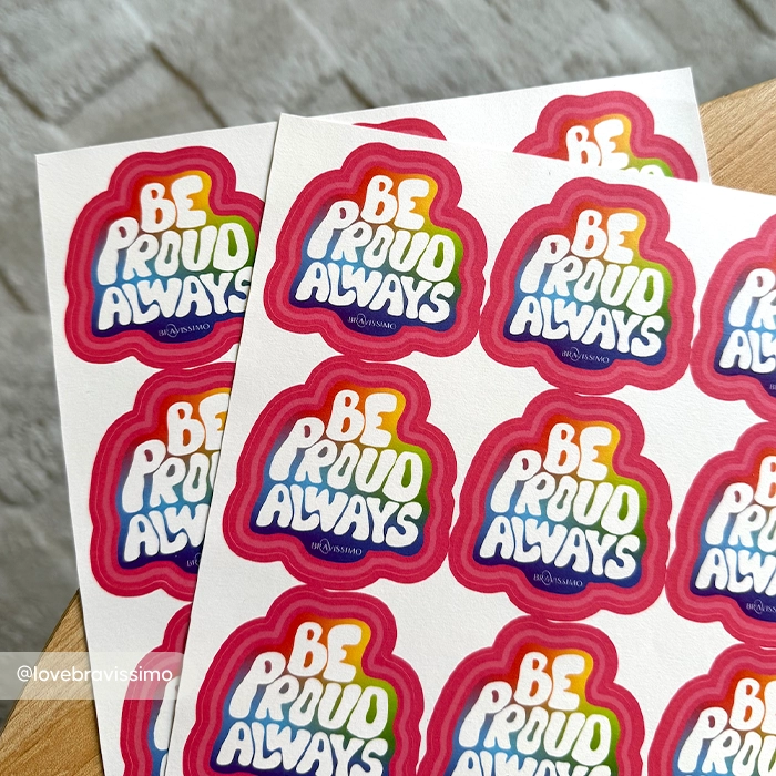 "Love Bravissimo" rainbow branded Custom Shape Sticker Sheet