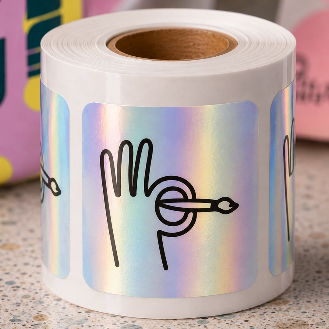 Holographic material Square Stickers on a Roll
