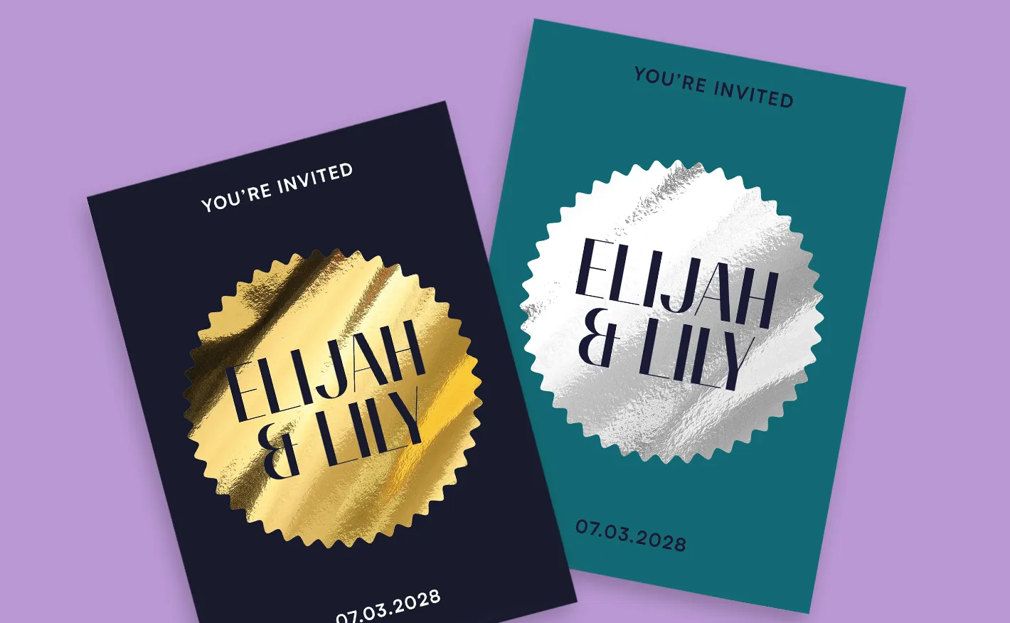 Gold and silver foil Wedding Invitations