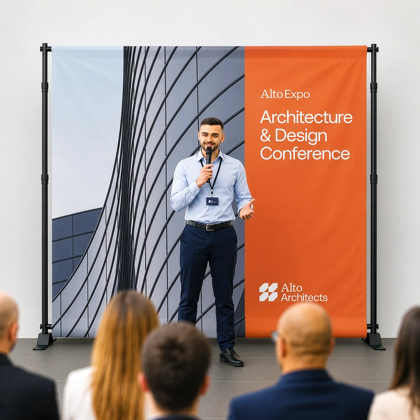 Backdrop Banner at a conference talk.