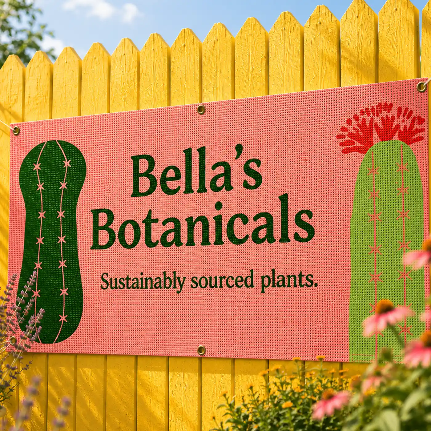 Mesh Banner for "Bella's Botanicals" sustainably sourced plants.