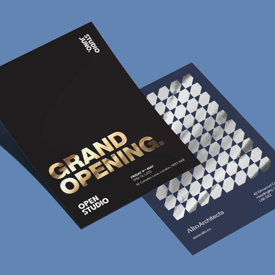 Leaflet and Flyer with gold foiling.
