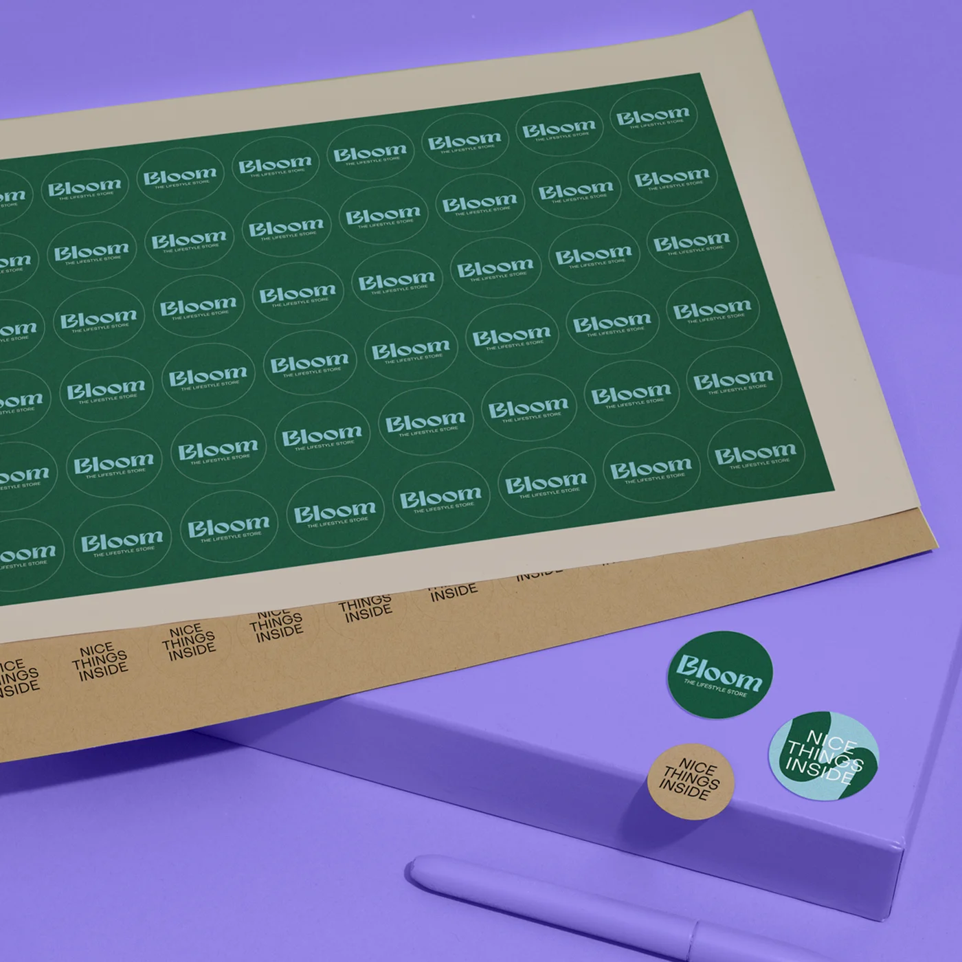 Two Eco-Friendly Sticker Sheets featuring round branded Stickers on eco materials.
