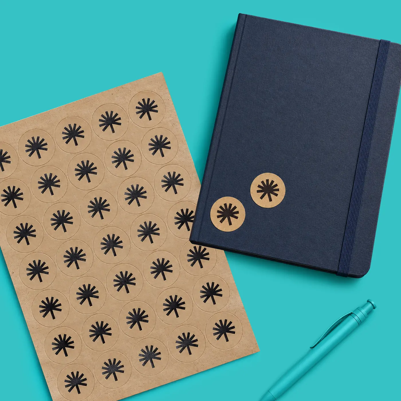Eco- Friendly Sticker Sheets on Kraft paper with Stickers on a notebook.