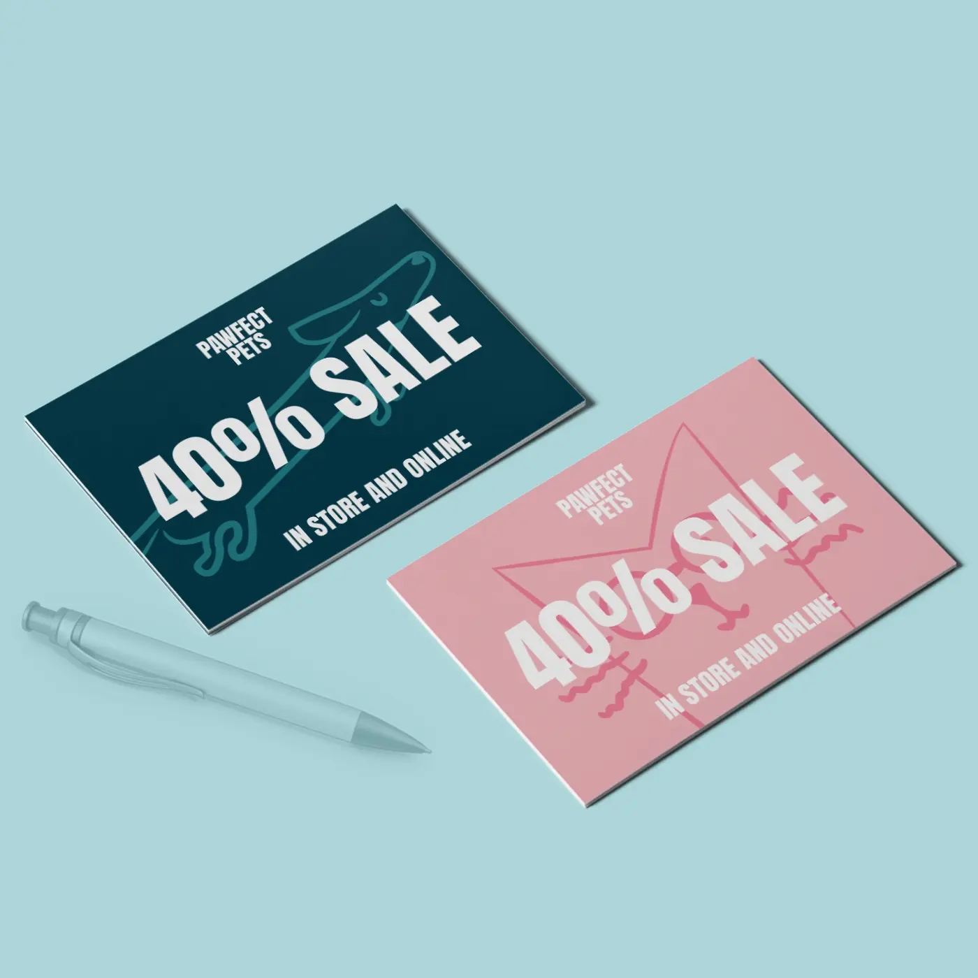Two Postcards in blue and pink with bold “BOXING SALE” text, showcasing eye-catching promotional print designs.