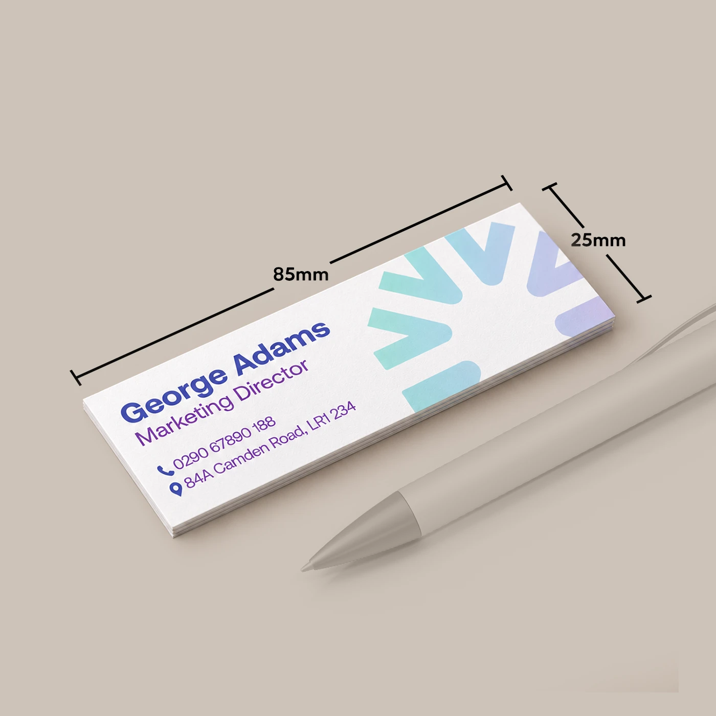 85mm x 25mm sized Mini Business Card.